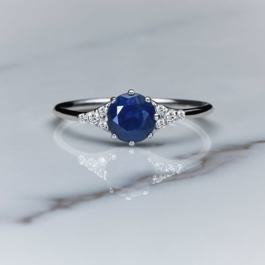Natural Sapphire and Diamond Ring in 14k White Gold – Classic Blue Engagement or Mother’s Day Gift