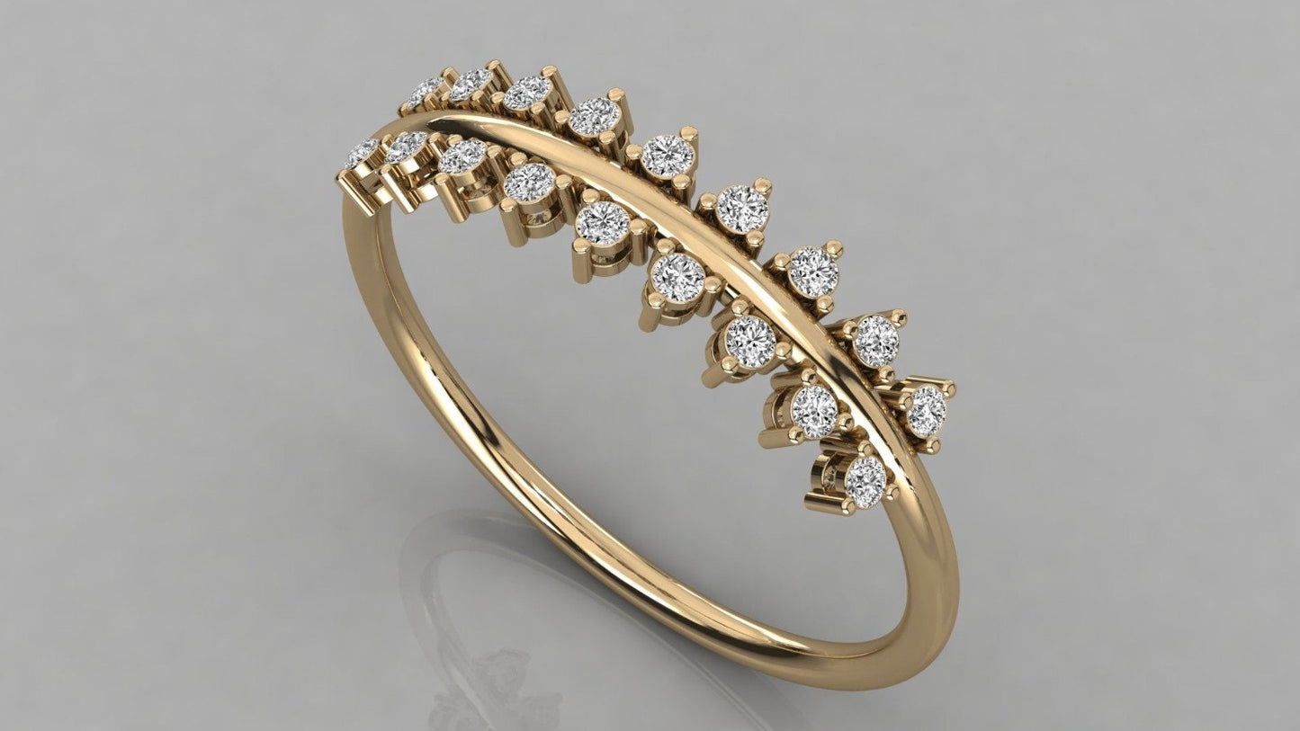 14K Solid Gold Black and White Diamond Half Eternity Ring – Dainty Stacking Ring