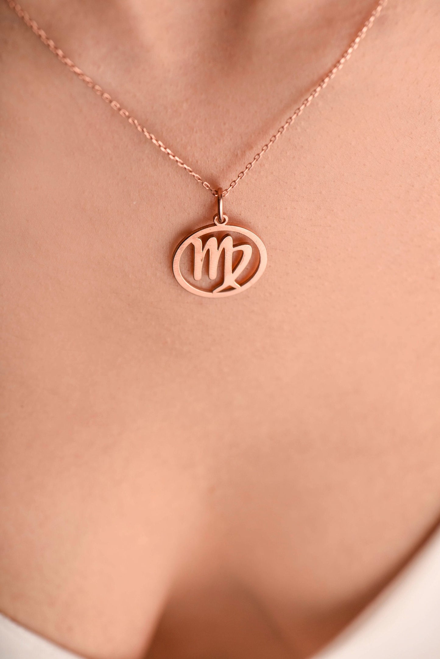 Gold Virgo Necklace,Virgo Symbol Pendant,Zodiac Solid Gold, Astrology Zodiac Jewelry,Birthday Gift Necklace,Christmas Gift Ring,X-mas Gift