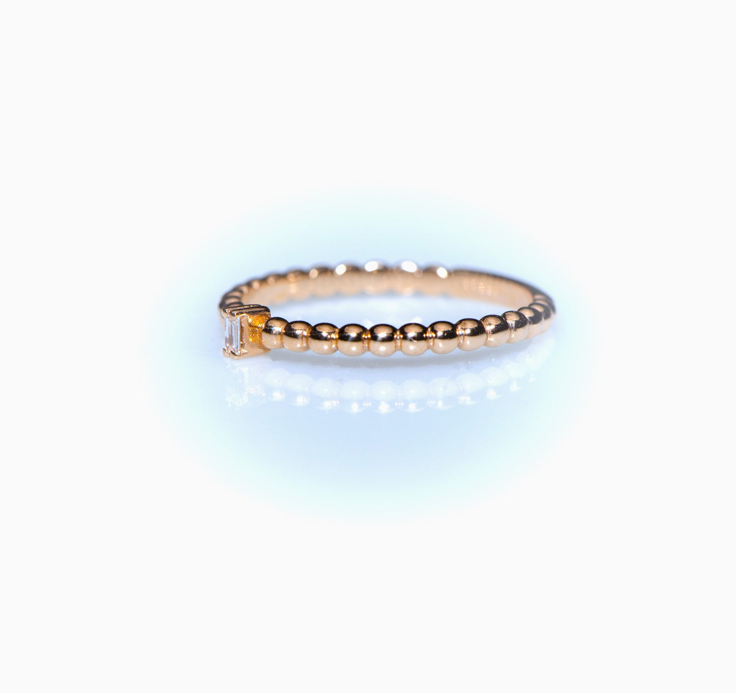 14k Gold Beaded Baguette Diamond Ring – Minimalist Stackable Band for Everyday Elegance
