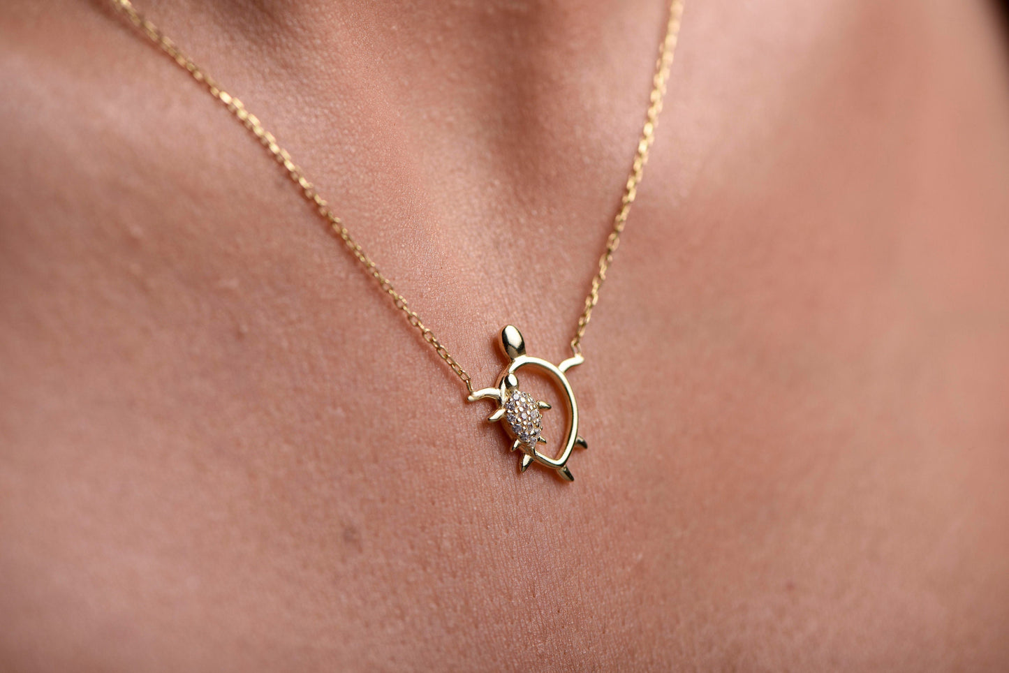 Gold Turtle Necklace-Elegant Mother and Child Turtle Gold Diamond Necklace-Perfect Gift for Mom-Family Necklace-Christmas Gift Necklace