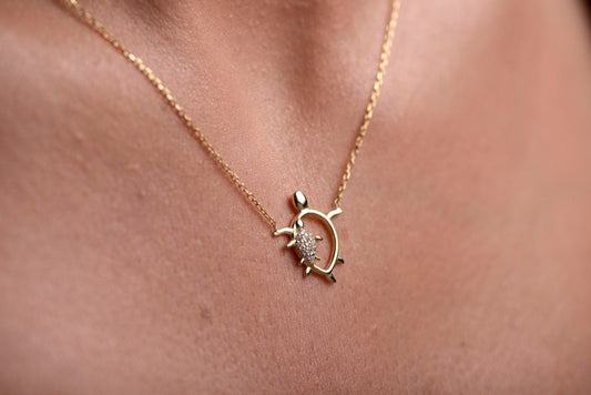 Gold Turtle Necklace-Elegant Mother and Child Turtle Gold Diamond Necklace-Perfect Gift for Mom-Family Necklace-Christmas Gift Necklace