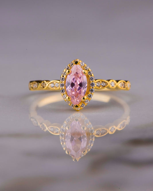 Marquise Pink Tourmaline and Diamond Ring in 14k Gold – Vintage Engagement or Mother’s Day Ring