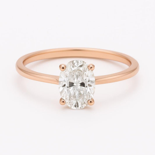 Oval Moissanite Engagement Ring – 2.00ct, 14K Rose Gold, Handmade Solitaire Ring with Accent Stones
