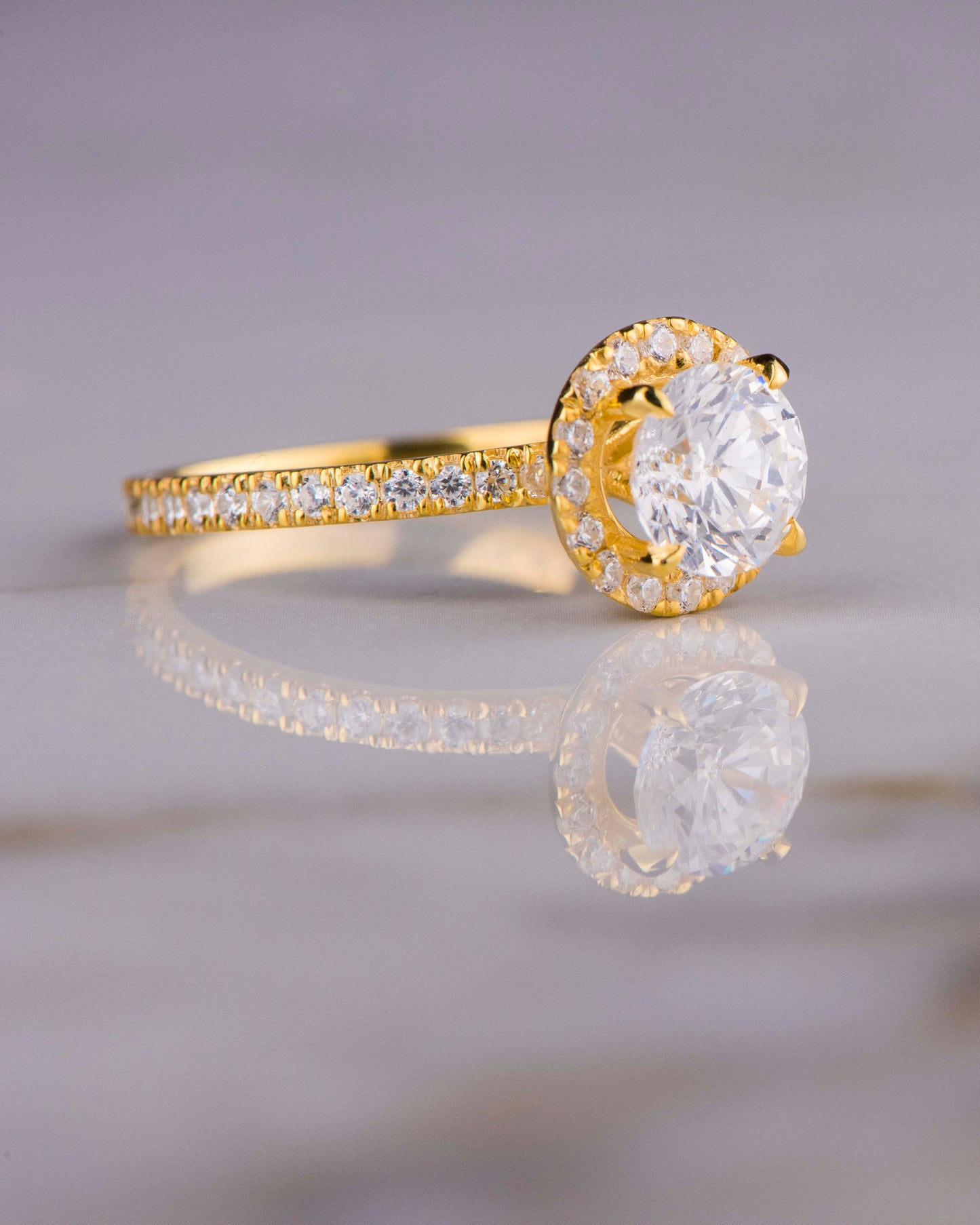 Halo Moissanite Ring, 14K Solid Yellow Gold, 1 Carat Round Cut Simulated Diamond, Engagement Ring, Wedding & Marriage Proposal