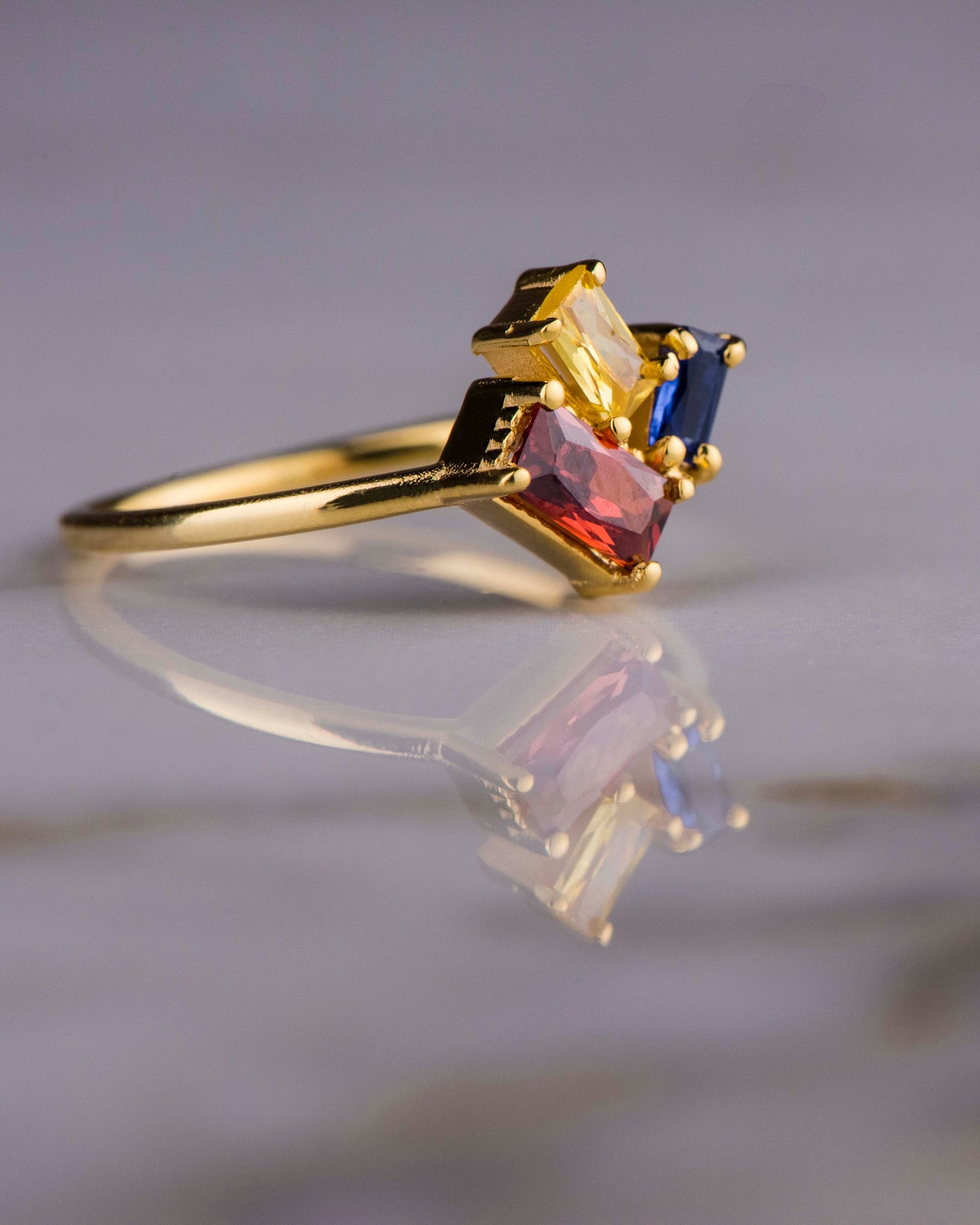 Natural Garnet Citrine and Sapphire Ring in 14k Solid Gold – Baguette Cut Birthstone Trio Gemstone Ring for Mother’s Day Gift