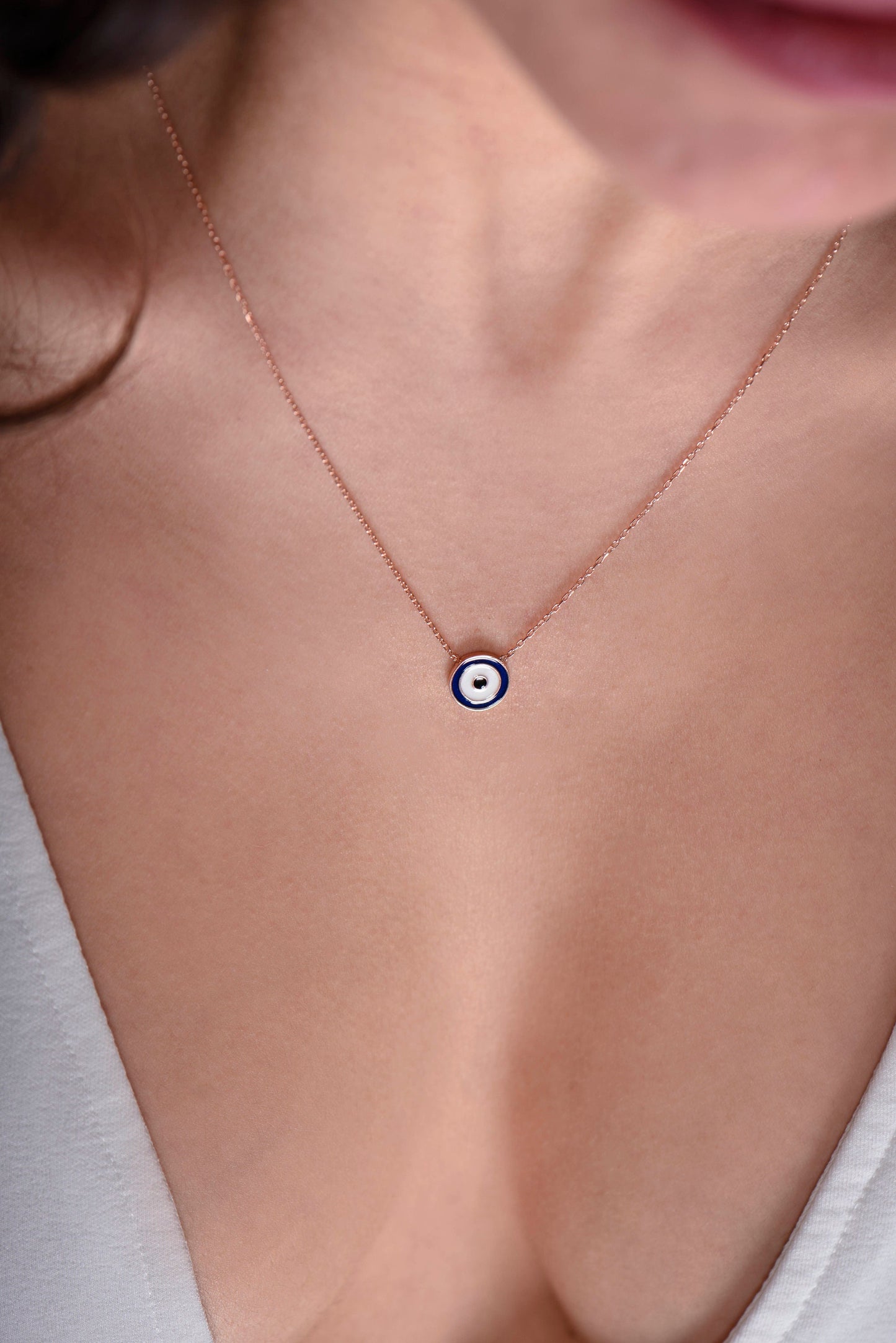 Evil Eye Necklace,Handcrafted Solid Gold Enamel Evil Eye Necklace,Symbol of Protection and Fashion,Gift For Love,Christmas Gift Necklace