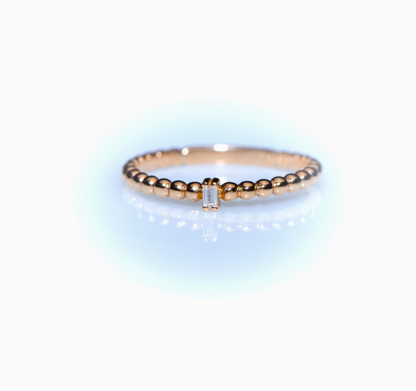 14k Gold Beaded Baguette Diamond Ring – Minimalist Stackable Band for Everyday Elegance