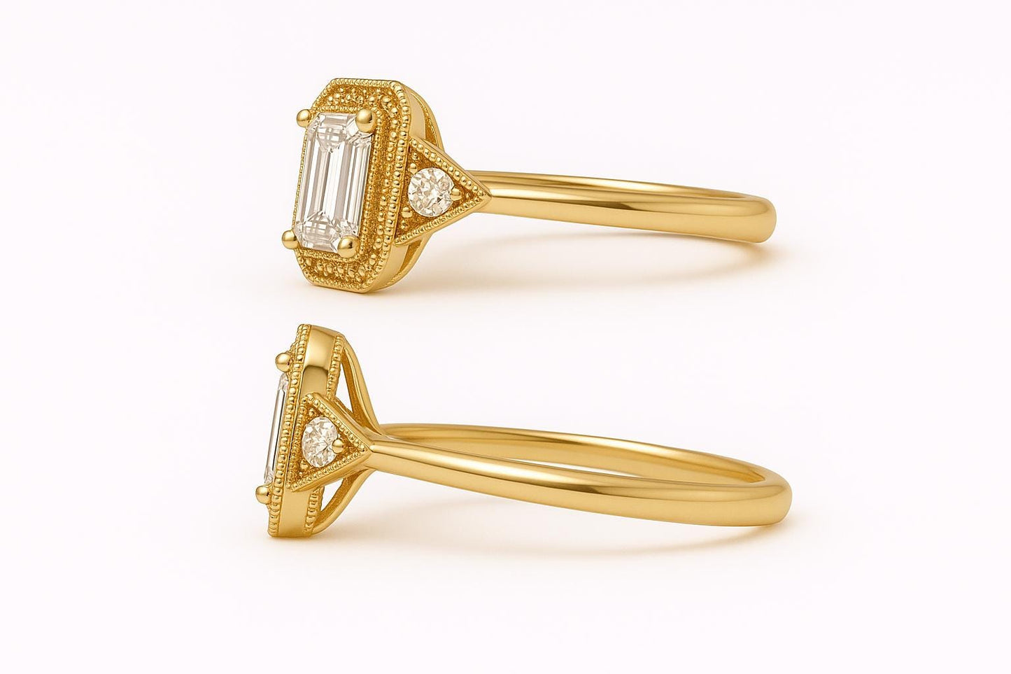 Emerald Cut Moissanite Ring – 14K Rose Gold, Vintage Style, GIA Certified, Conflict-Free Diamonds, Handmade Ring