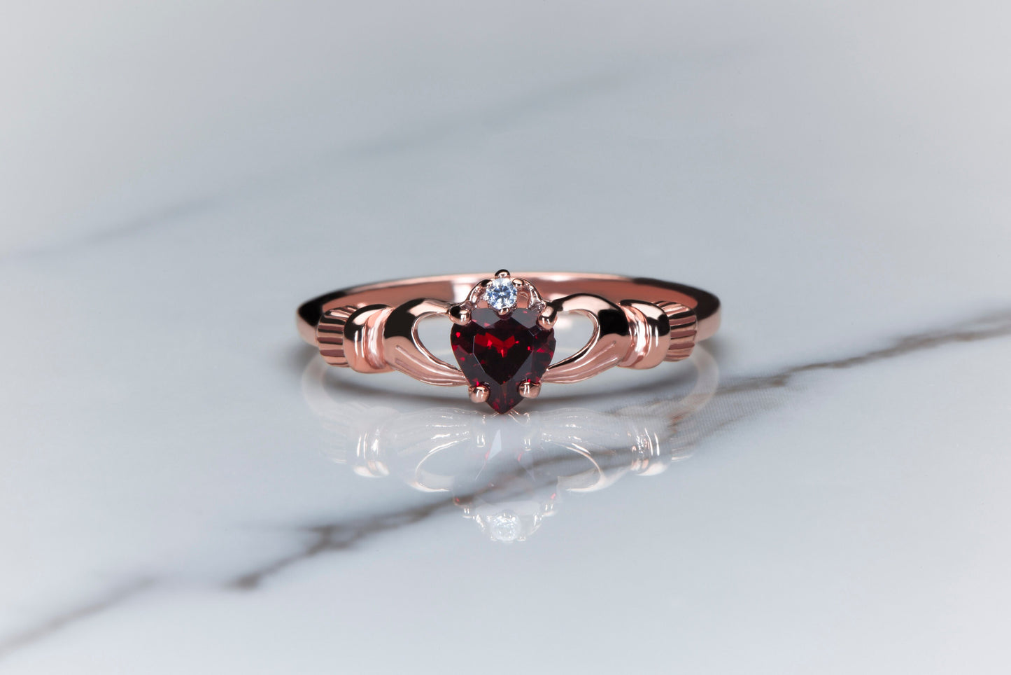 Garnet Stone Heart Ring, Design Gold and Garnet Stone Ring, 14k Rose Gold Ring with Garnet Stone,Mother's Day Gift