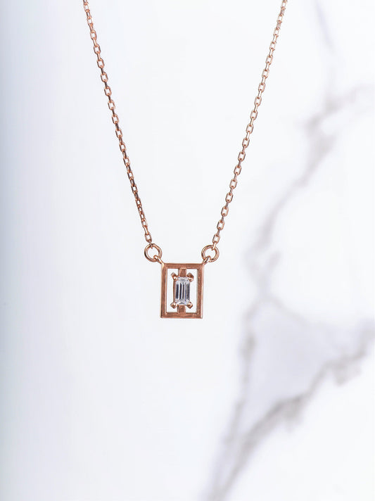 14K Solid Gold Baguette Stone Necklace,Baguette Stone Necklace,Framed Gold Necklace,Customizable Baguette Necklace, Gift For Mom