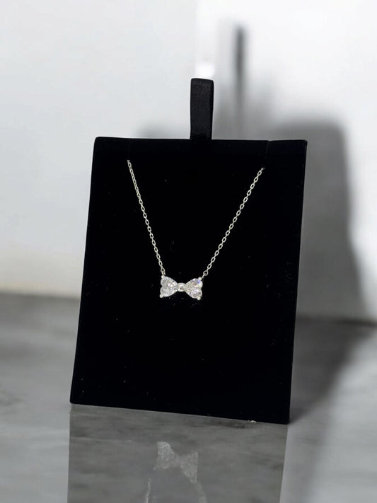 Bow Tie Necklace, Gold or Silver available Ribbon Bow Tie Necklace, Personalized Stone Bow Tie Necklace, Cute Anniversary Gift