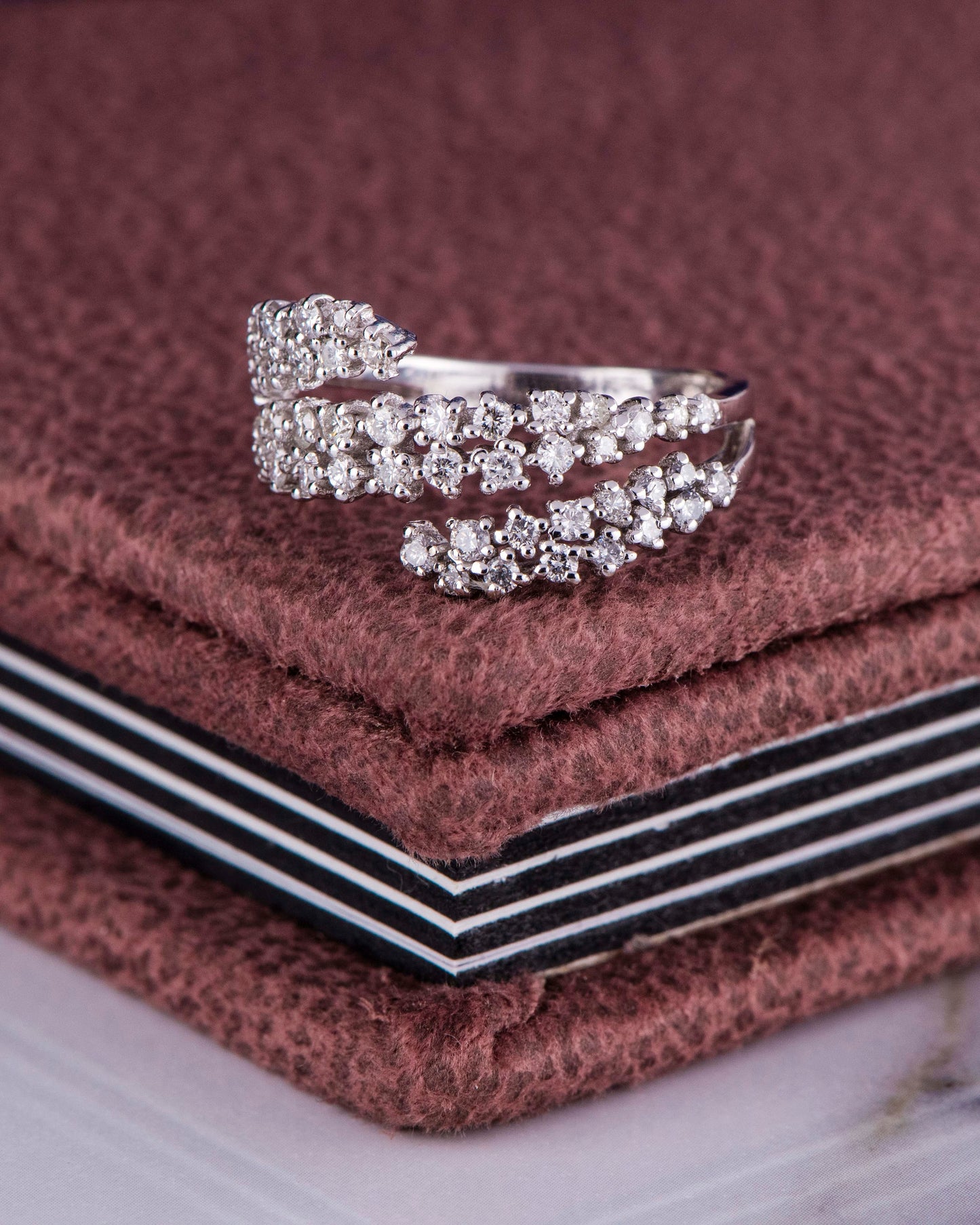 18K White Gold Natural Diamond Cluster Wrap Ring - Luxury Statement Wedding Anniversary Engagement Jewelry