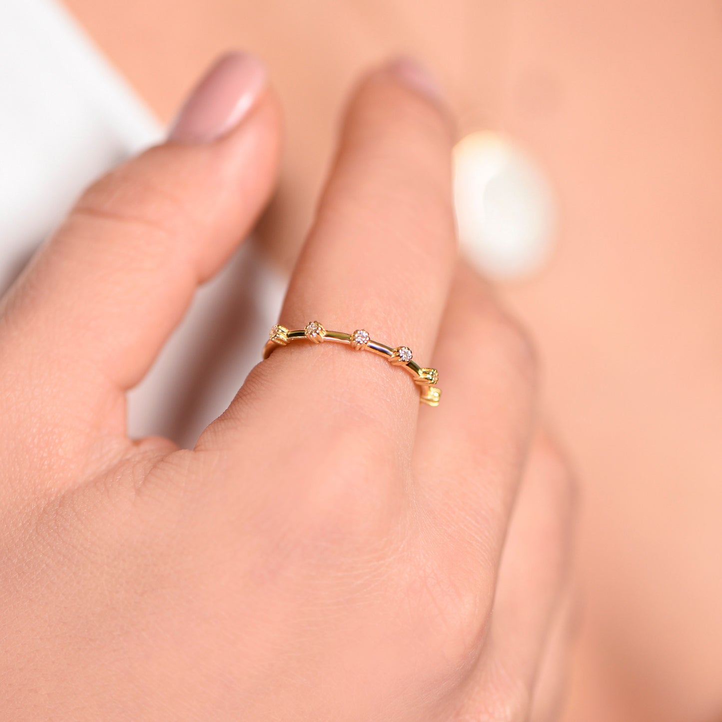 14K Solid Gold Minimal 6 Stone Ring, Gold Cluster Ring, Minimal Diamond Gold Ring, Customizable Gold Diamond Ring, Gift For Mom