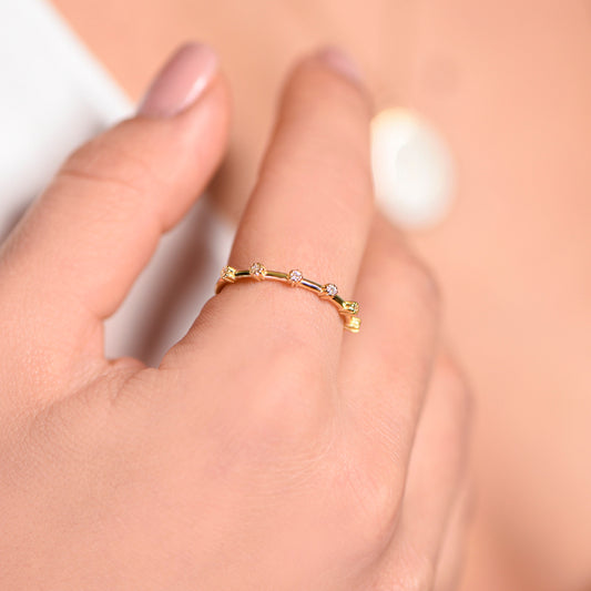 14K Solid Gold Minimal 6 Stone Ring, Gold Cluster Ring, Minimal Diamond Gold Ring, Customizable Gold Diamond Ring, Gift For Mom