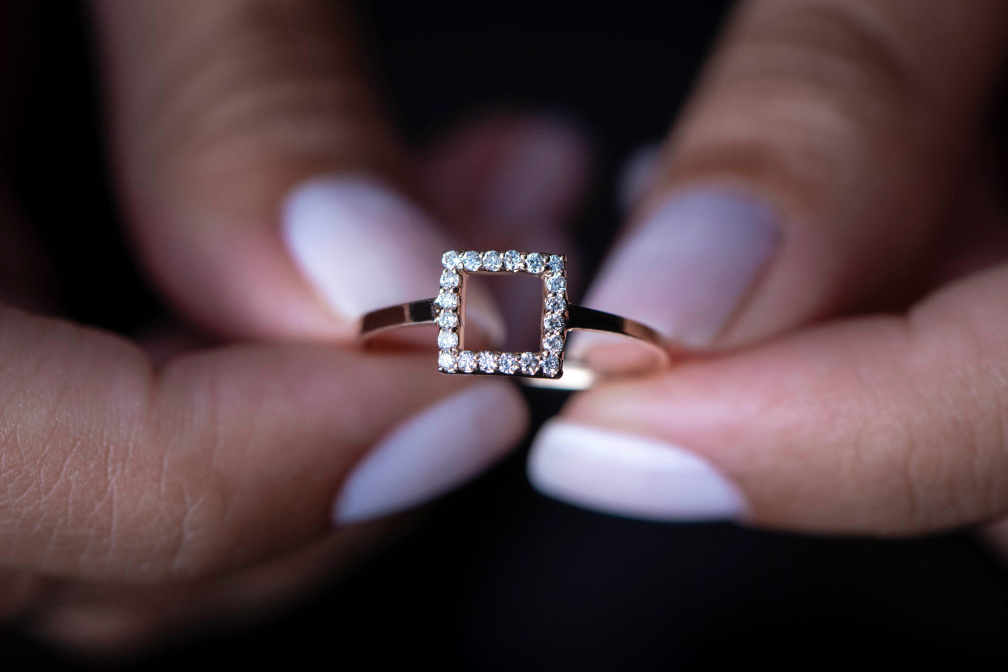 Minimalist Diamond Square Ring in 14k Gold – Geometric Dainty Ring for Everyday or Gift