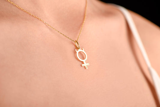 Mercury Planet Symbol Necklace,Rose Gold Mercury Glyph Astrological Symbol,Solid Gold Mercury Planet Symbol Necklace,Christmas Gift Necklace