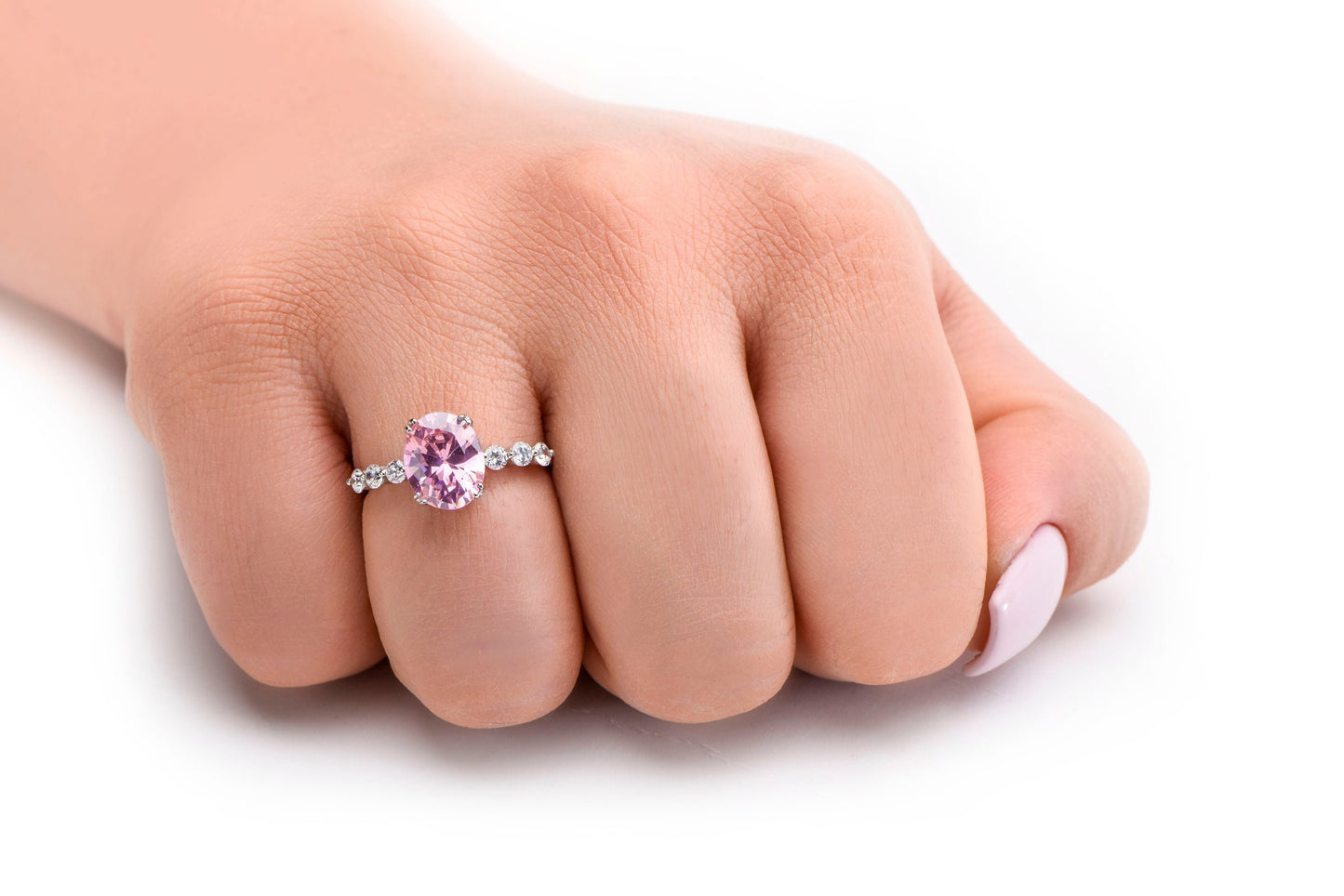 Oval Pink Sapphire and Diamond Ring in 14k Gold – Modern Engagement or Mother’s Day Gift for Her