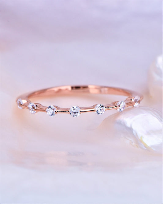 14K Solid Gold 7 Stone Diamond Ring, Minimal Diamond Ring, Rolled Stone Diamond Ring,Marriage Proposal Ring, Gift For Mom