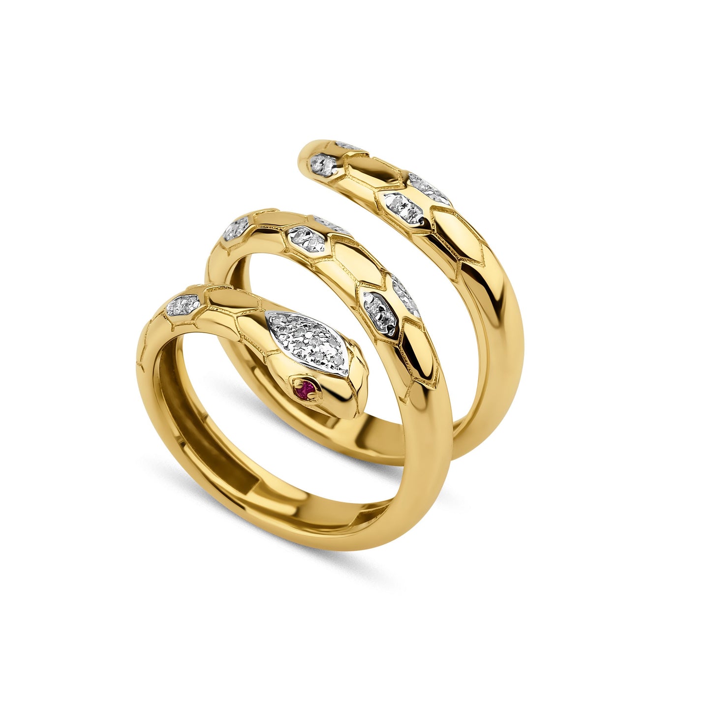 Gold Snake Ring with CZ Stones - Triple Coil Serpent Ring, Adjustable Wrap Ring, Unique Statement Jewelery, Gothic Punk Style Gift for Her