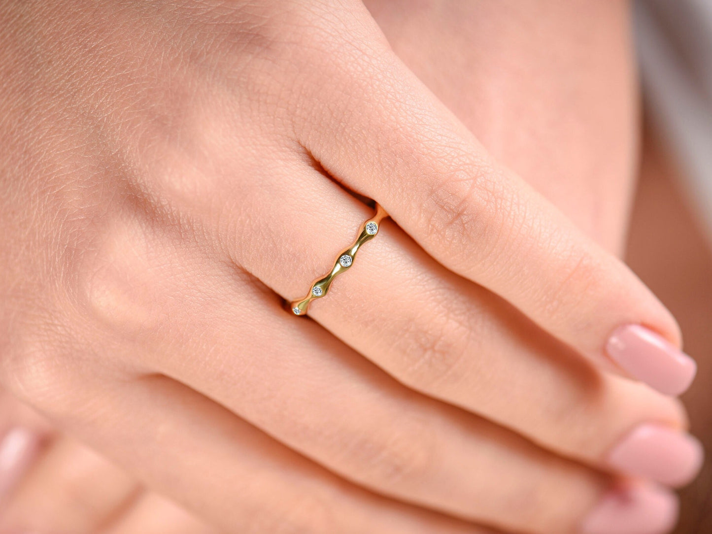 Gold Diamond Wedding Ring, Model Gold Ring,Gold Diamond Engagement Ring, Minimal Gold Ring, Design Gold Ring, Gift for Mom