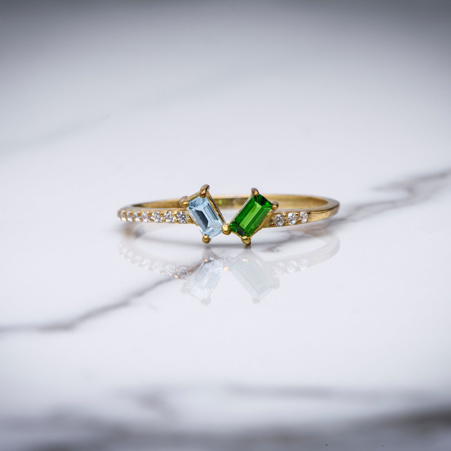Two Birthstone Ring – 14K Yellow Gold Personalized Double Gemstone Band | Custom Anniversary or Mother’s Day Gift