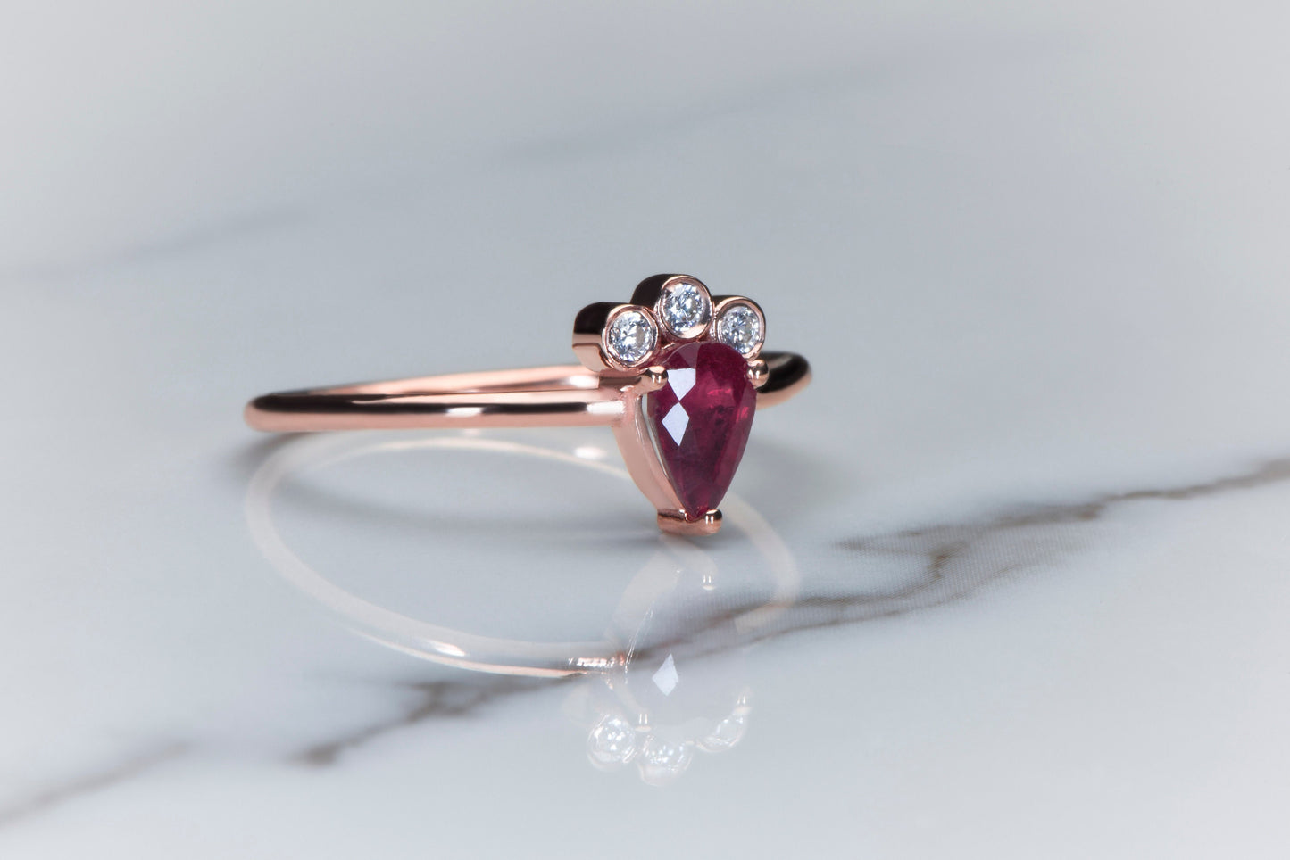Pear Cut Ruby Ring – 14K Solid Gold | Minimal Gemstone Ring | Mother’s Day Gift | Handmade Diamond Accent Ring