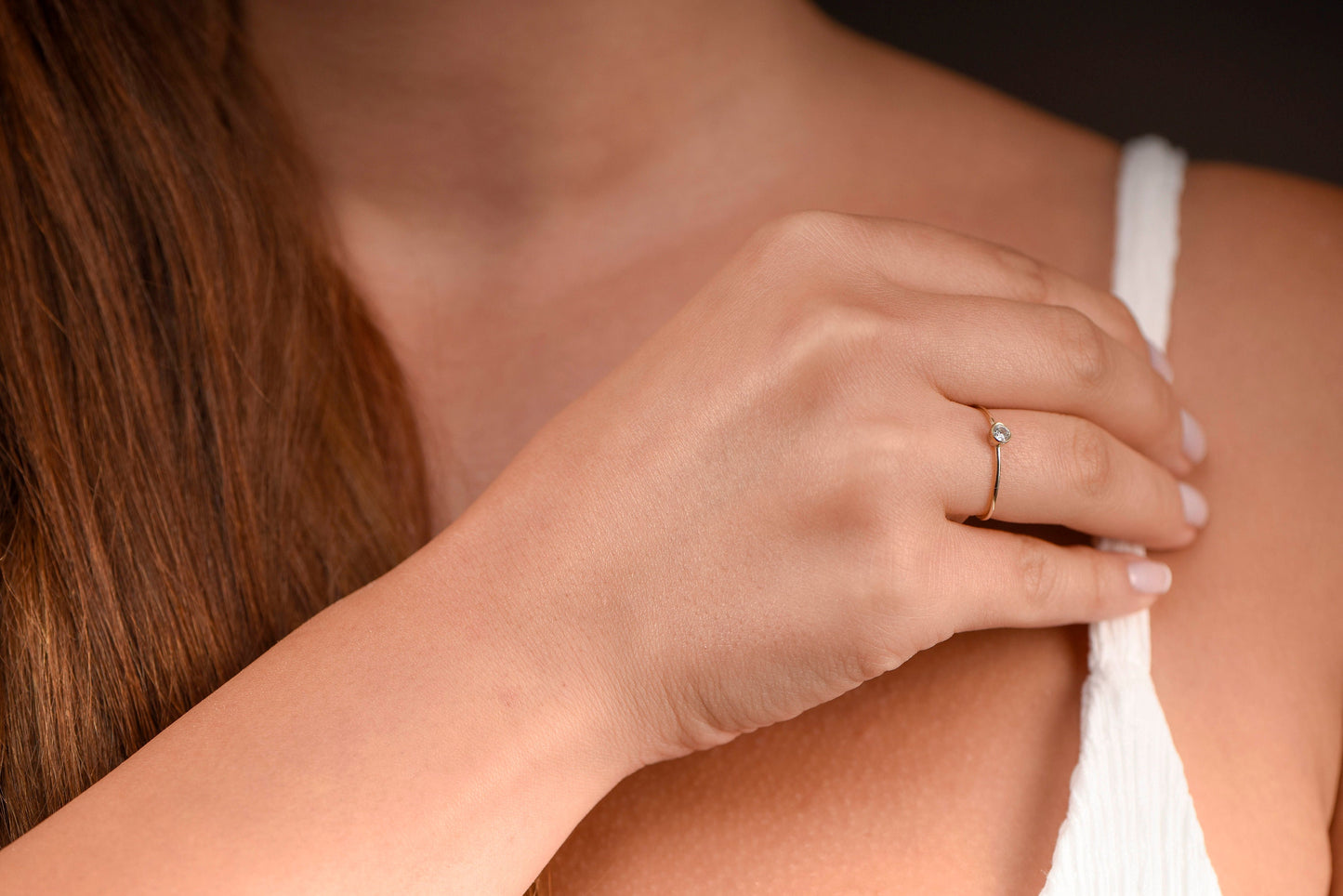 14K Solid Gold Minimalist Bezel Diamond Ring – Elegant Handmade Dainty Ring