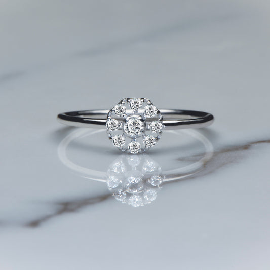 Elegant Diamond Flower Ring,Solid White Gold Cluster Ring with Stunning Diamond Accents,Minimal Diamond Ring, Gift For MOM