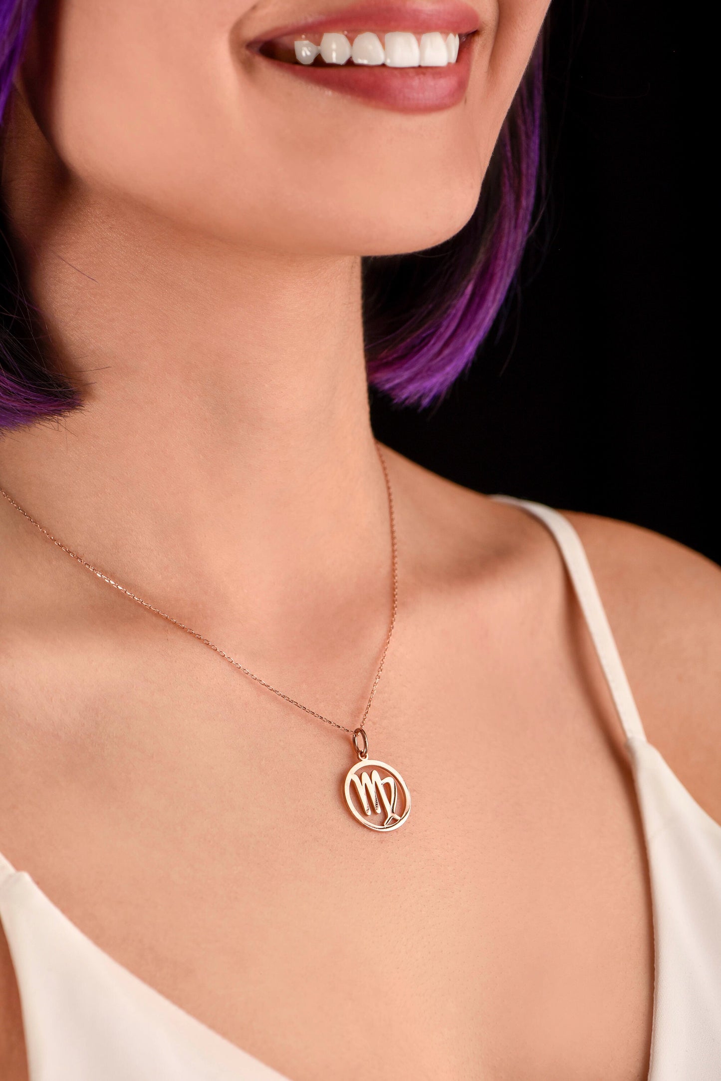 Gold Virgo Necklace,Virgo Symbol Pendant,Zodiac Solid Gold, Astrology Zodiac Jewelry,Birthday Gift Necklace,Christmas Gift Ring,X-mas Gift