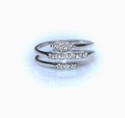 18K White Gold Diamond Spiral Ring – Minimalist Art Deco Wrap Ring for Everyday Elegance or Gift