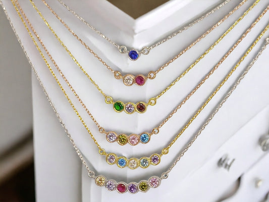 Solid Gold Birthstone Necklace, Personalized Birthstone Necklace, Bridesmaid gift,Birthday Gift, Birthstone Jewelry,Mother's Day Gift