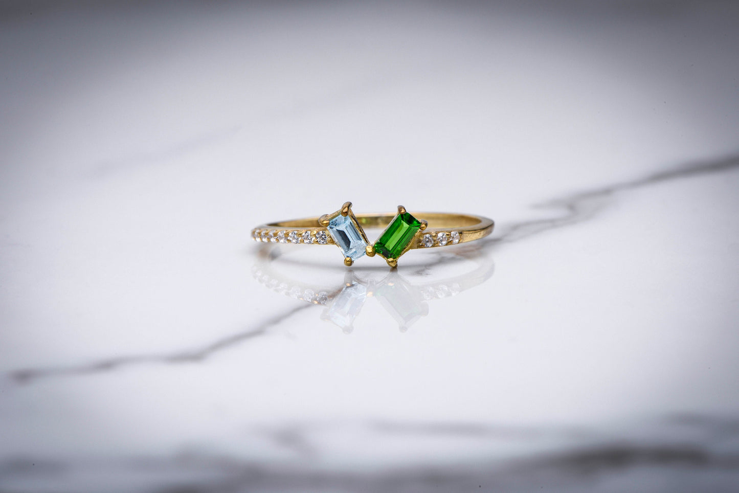 Two Birthstone Ring – 14K Yellow Gold Personalized Double Gemstone Band | Custom Anniversary or Mother’s Day Gift