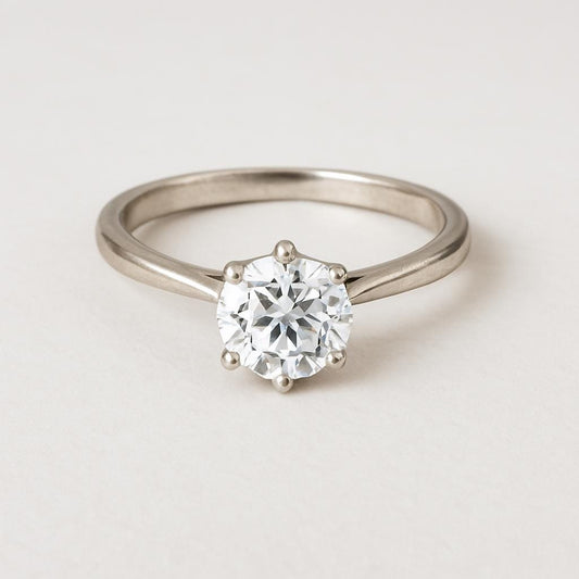 Round Moissanite Solitaire Engagement Ring – 1.00ct, 14K Solid Gold, Classic Handmade Ring, GIA Certified Stones