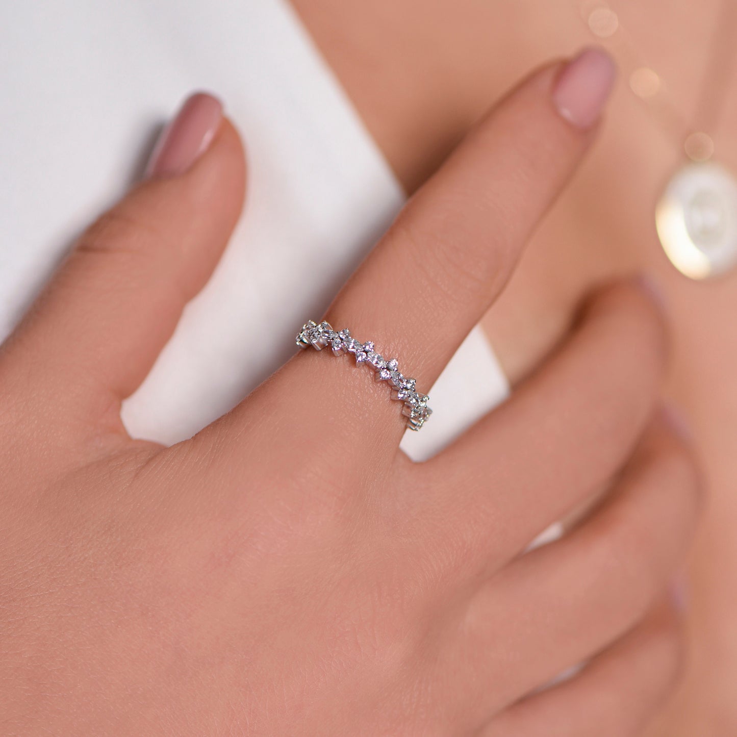 Solid Gold Marquise and Round Diamond Ring, Elegant Marquise and Round Diamond Ring with Thin Band, Gift For Mom