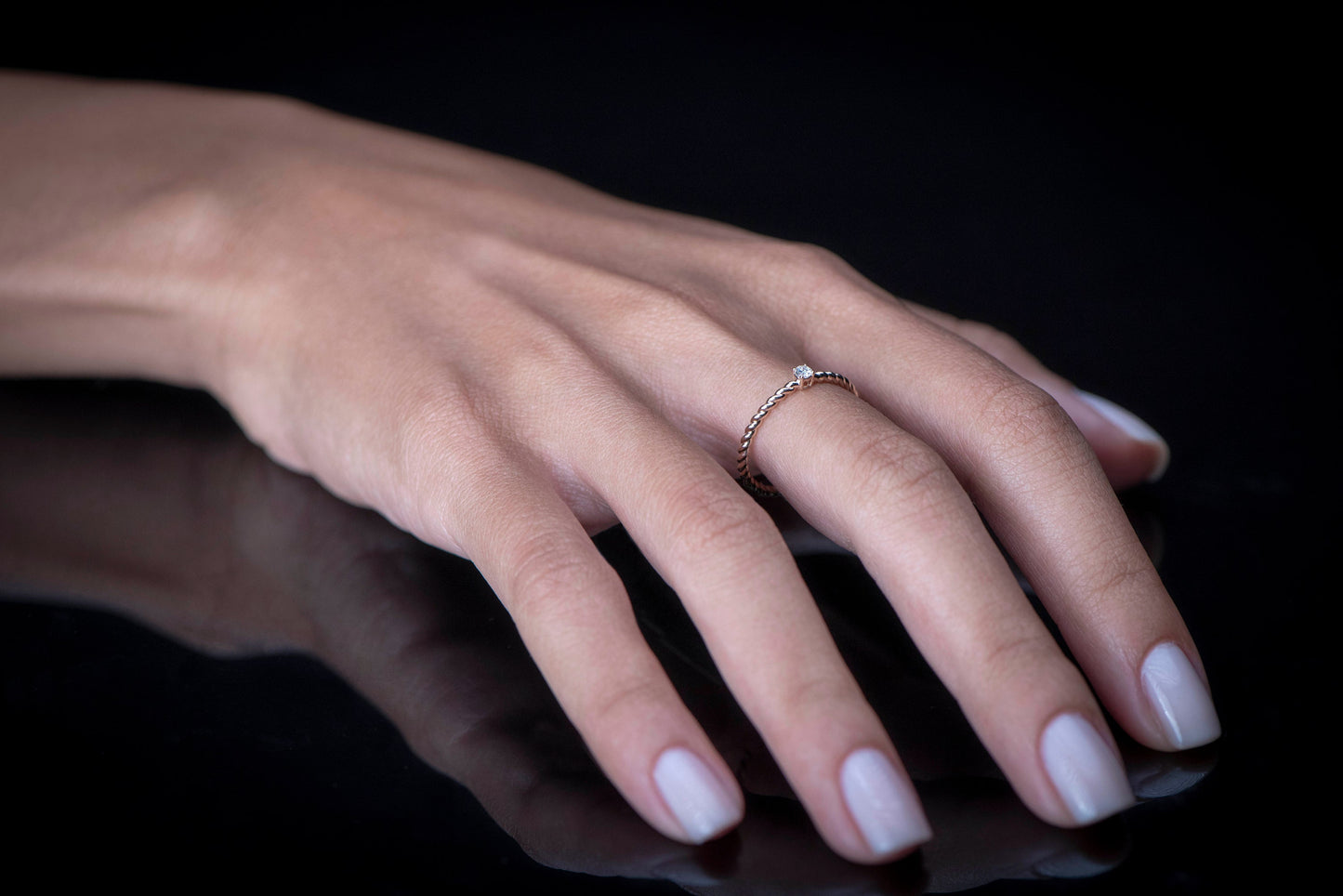14k Twisted Gold Diamond Ring – Dainty Round Cut Minimalist Ring for Stacking or Everyday Gift