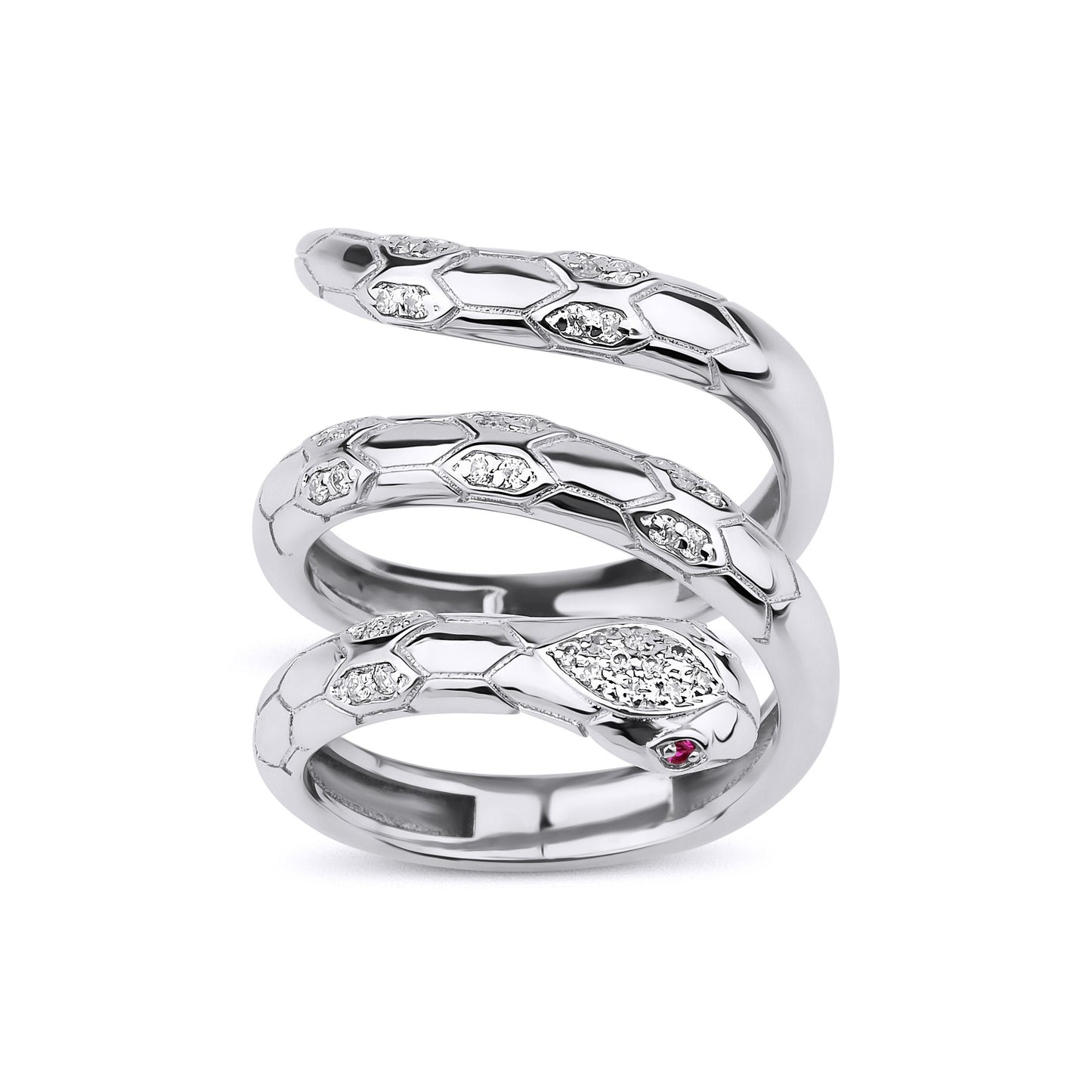 Gold Snake Ring with CZ Stones - Triple Coil Serpent Ring, Adjustable Wrap Ring, Unique Statement Jewelery, Gothic Punk Style Gift for Her