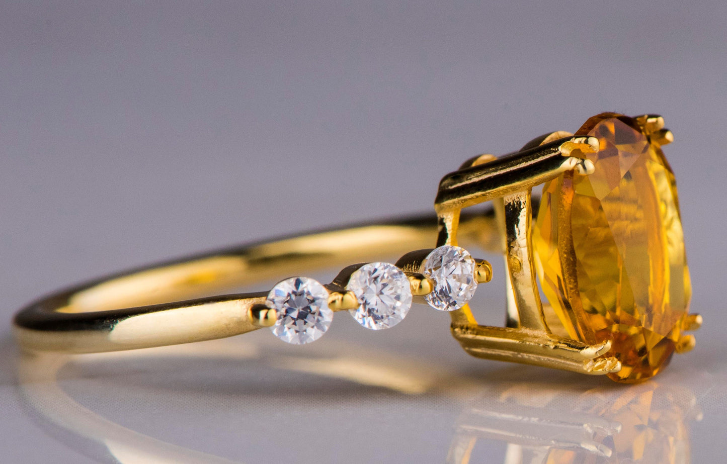 Oval Citrine and Diamond Ring in 14k Gold – Yellow Gemstone Engagement or Mother’s Day Ring