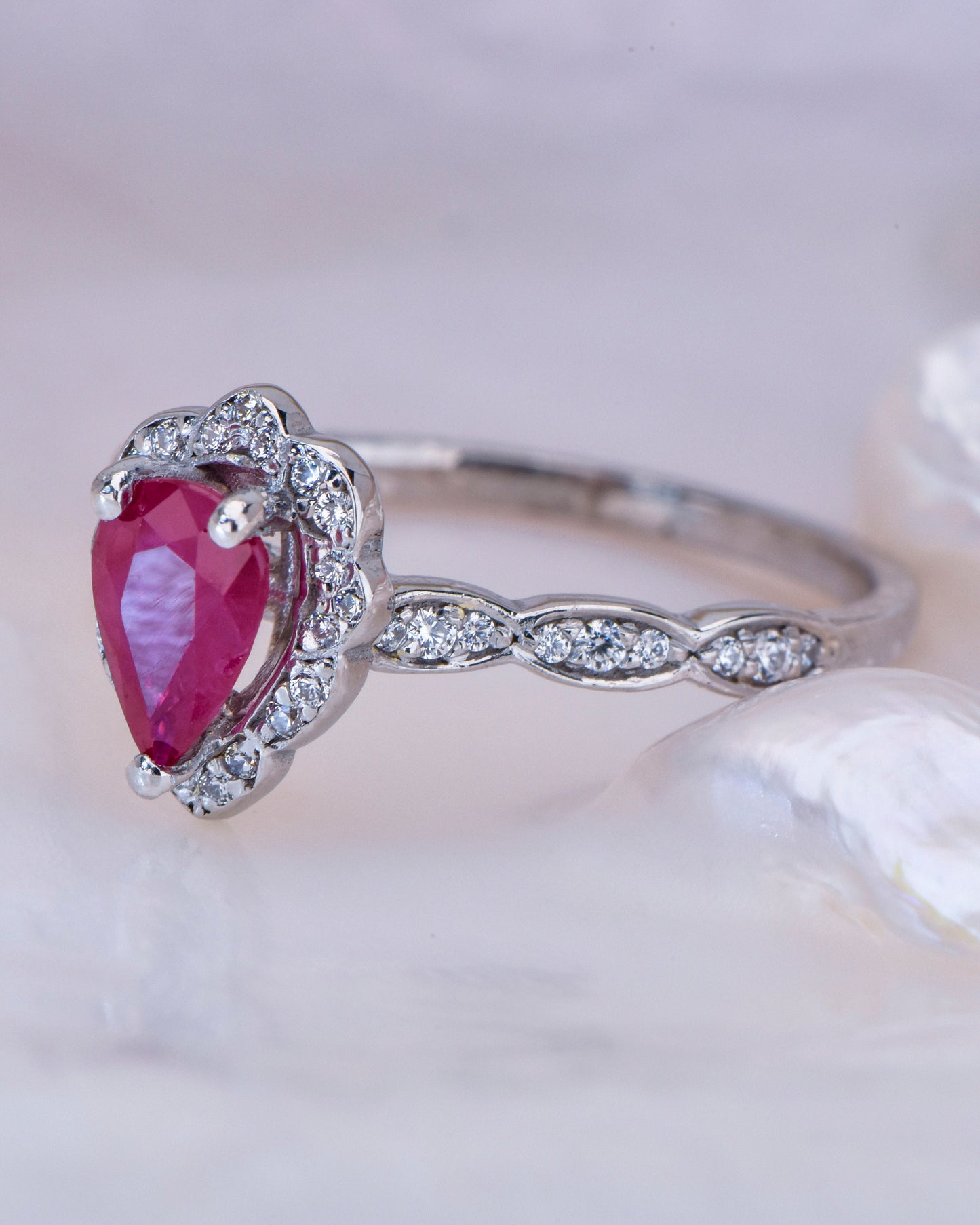 Vintage Pear Cut Ruby and Diamond Ring in 14k Gold – Unique Engagement, Bridal or Mother’s Day Gift
