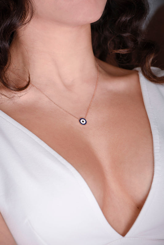 Evil Eye Necklace,Handcrafted Solid Gold Enamel Evil Eye Necklace,Symbol of Protection and Fashion,Gift For Love,Christmas Gift Necklace
