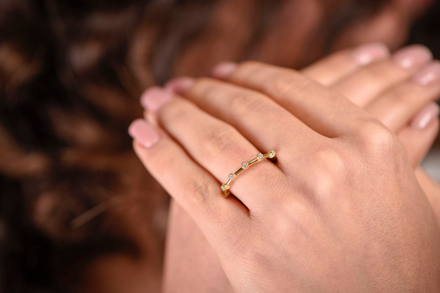 14K Solid Gold Minimal 6 Stone Ring, Gold Cluster Ring, Minimal Diamond Gold Ring, Customizable Gold Diamond Ring, Gift For Mom