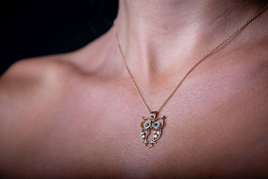 18K Solid Gold Owl Necklace, Designer Owl Necklace, Animal Lover Necklace, Gift Owl Necklace, Diamond Owl Necklace,Christmas Gift Necklace