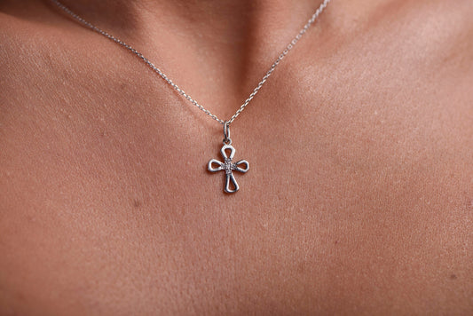 Solid Gold Diamond Cross Necklace,Exquisite 14K Solid White Gold, Symbolize Faith in Style,Birthday Gift Necklace,Christmas Gift Necklace