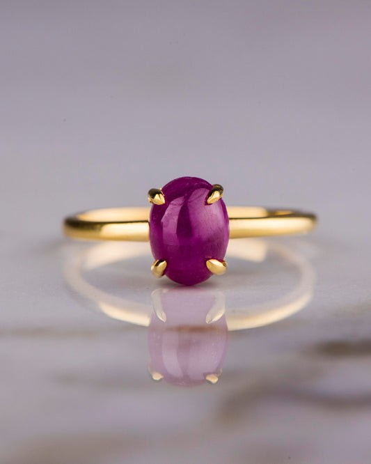 Vintage Natural Ruby Cabochon Ring in Solid 14k or 18k Gold – Handmade Minimalist Gemstone Ring for Her