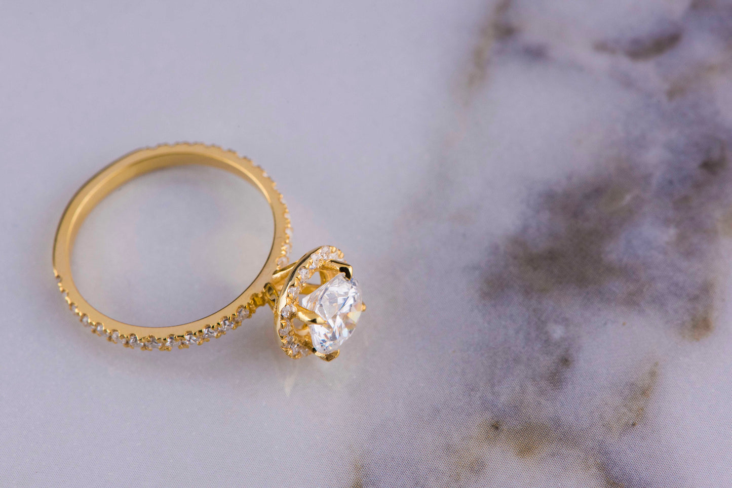 Halo Moissanite Ring, 14K Solid Yellow Gold, 1 Carat Round Cut Simulated Diamond, Engagement Ring, Wedding & Marriage Proposal