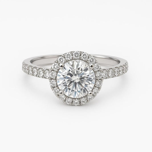14K White Gold Halo Moissanite Ring, 1 Carat Round Cut, Engagement, Proposal & Wedding Ring