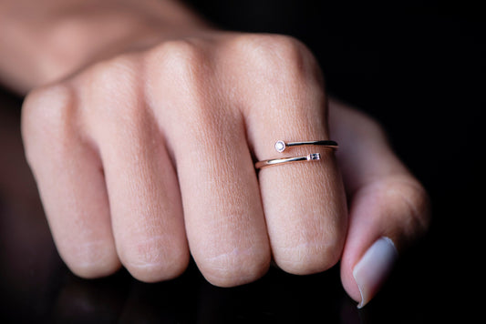 14k Gold Open Diamond Ring – Minimalist Wrap Ring with Baguette and Round Cut Diamonds