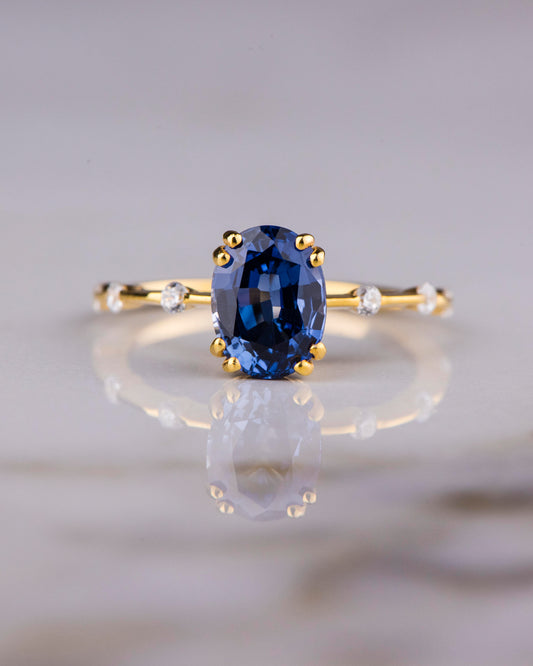Oval Blue Sapphire and Diamond Ring in 14k Gold – Classic Engagement or Mother’s Day Gift for Her