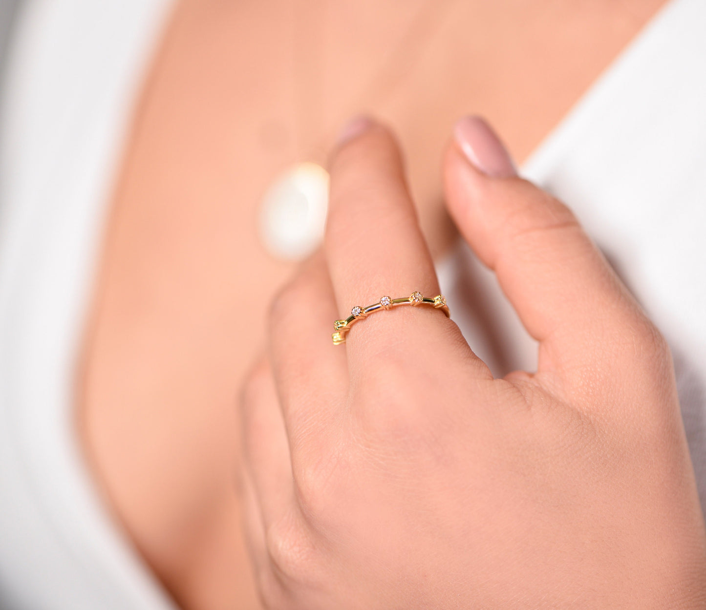 14K Solid Gold Minimal 6 Stone Ring, Gold Cluster Ring, Minimal Diamond Gold Ring, Customizable Gold Diamond Ring, Gift For Mom