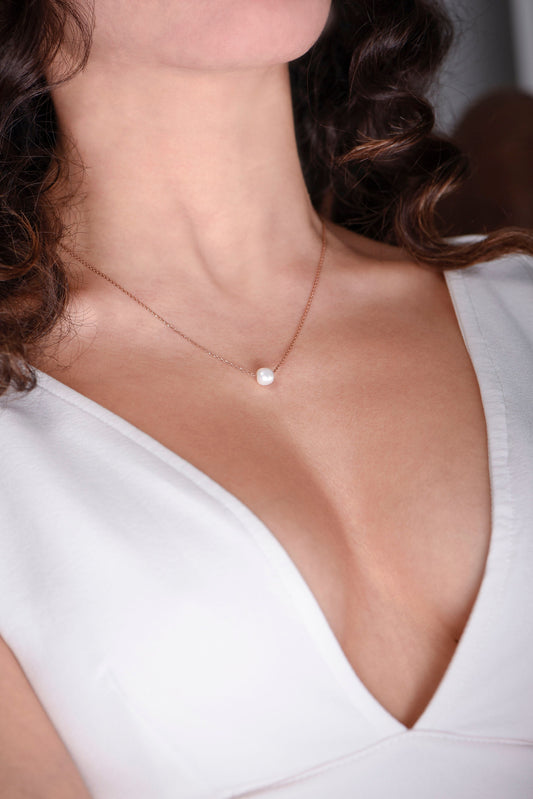 Minimal Gold Pearl Necklace, Elegant Gold Pearl Necklace, Pearl Necklace, Solid Gold Pearl Necklace,Mother's Day Gift,Mother's Day